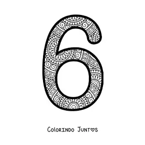 Desenho para colorir de mandala do número 6