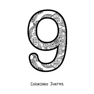 Desenho para colorir de mandala do número 9