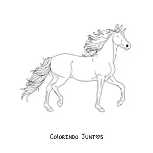 Desenho para colorir de um unicórnio galopando