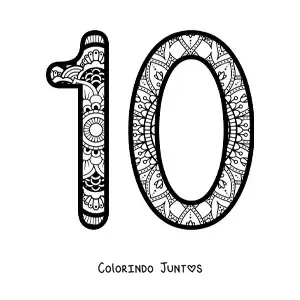 Desenho para colorir de mandala do número 10