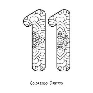 Desenho para colorir de mandala do número 11