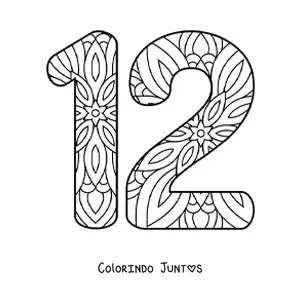 Desenho para colorir de mandala do número 12