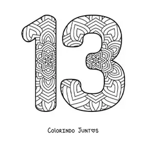 Desenho para colorir de mandala do número 13