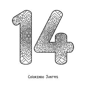 Desenho para colorir de mandala do número 14