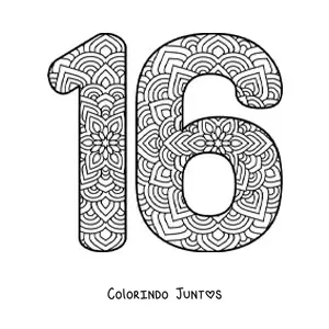 Desenho para colorir de mandala do número 16