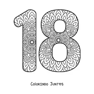 Desenho para colorir de mandala do número 18