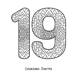 Desenho para colorir de mandala do número 19
