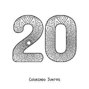 Desenho para colorir de mandala do número 20