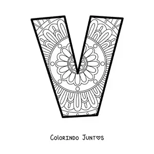 Desenho para colorir de mandala da letra v