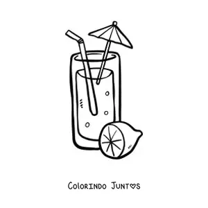 Desenho para colorir de um copo de limonada com um guarda-sol
