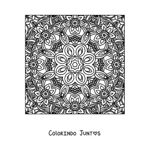 Desenho para colorir de mandala quadrada com flores