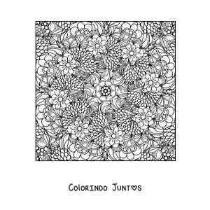 Desenho para colorir de mandala quadrada com flores