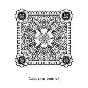 Desenho para colorir de mandala quadrada com flores