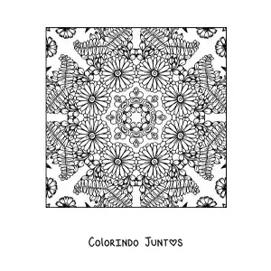 Desenho para colorir de mandala quadrada com flores