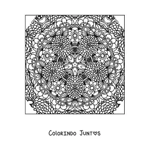 Desenho para colorir de mandala quadrada com flores
