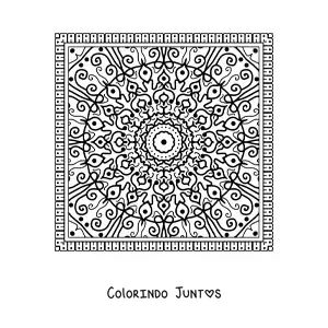 Desenho para colorir de mandala quadrada difícil