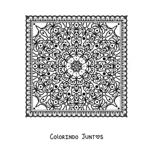 Desenho para colorir de mandala quadrada difícil