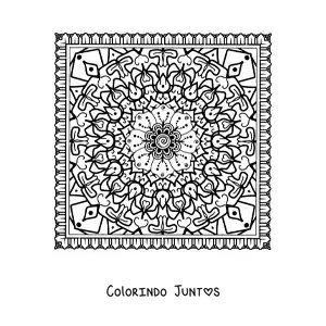 Desenho para colorir de mandala quadrada difícil