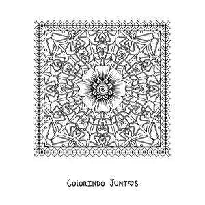 Desenho para colorir de mandala quadrada floral