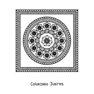 Desenho para colorir de mandala quadrada floral