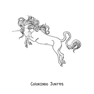 Desenho para colorir de um unicórnio em duas patas investindo