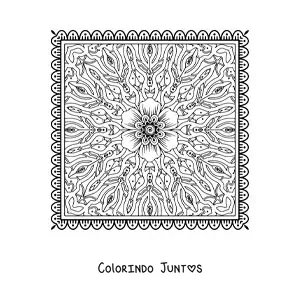 Desenho para colorir de mandala quadrada floral