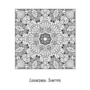 Desenho para colorir de mandala quadrada para relaxar