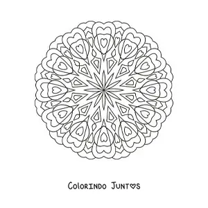 Desenho para colorir de mandala redonda fácil com corações