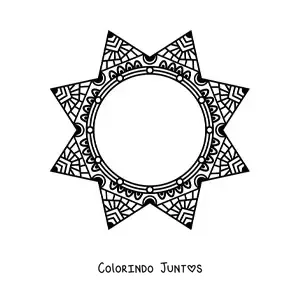 Desenho para colorir de mandala circular em formato de estrela