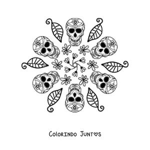 Desenho para colorir de mandala de caveiras catrinas