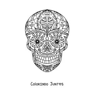 Desenho para colorir de mandala de caveira mexicana
