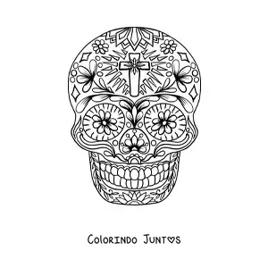 Desenho para colorir de mandala de caveira mexicana