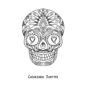 Desenho para colorir de mandala de caveira mexicana