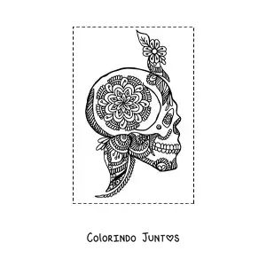 Desenho para colorir de mandala de caveira estilo Zentangle