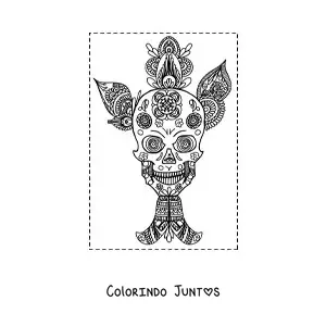 Desenho para colorir de mandala de caveira estilo Zentangle