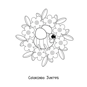 Desenho para colorir de mandala kawaii de abelha e flores
