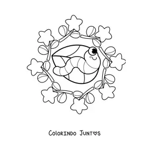 Desenho para colorir de mandala kawaii de lagarta e flores