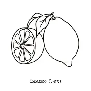 Desenho para colorir de um limão com folha e meio limão