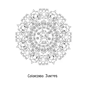 Desenho para colorir de mandala kawaii de unicórnios