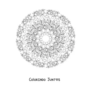 Desenho para colorir de mandala kawaii de unicórnios com flores