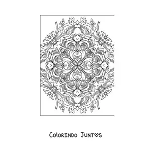 Desenho para colorir de mandala kawaii de flores e estrelas