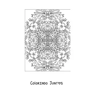 Desenho para colorir de mandala kawaii de flores e animais