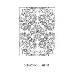 Desenho para colorir de mandala kawaii de flores e coelhos