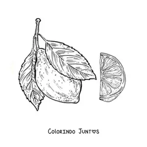 Desenho para colorir de um limão inteiro e um pedaço de limão realista
