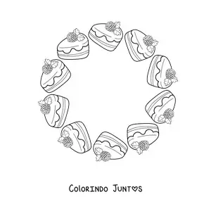 Desenho para colorir de mandala kawaii de fatias de bolo