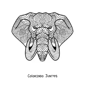Desenho para colorir de mandala estilo Zentangle do rosto de um elefante