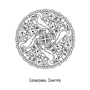 Desenho para colorir de mandala de aves