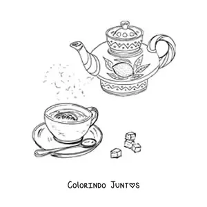 Desenho para colorir de um bule com chá de limão