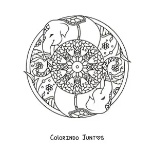 Desenho para colorir de mandala de elefantes