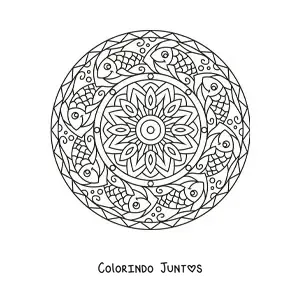 Desenho para colorir de mandala de peixes